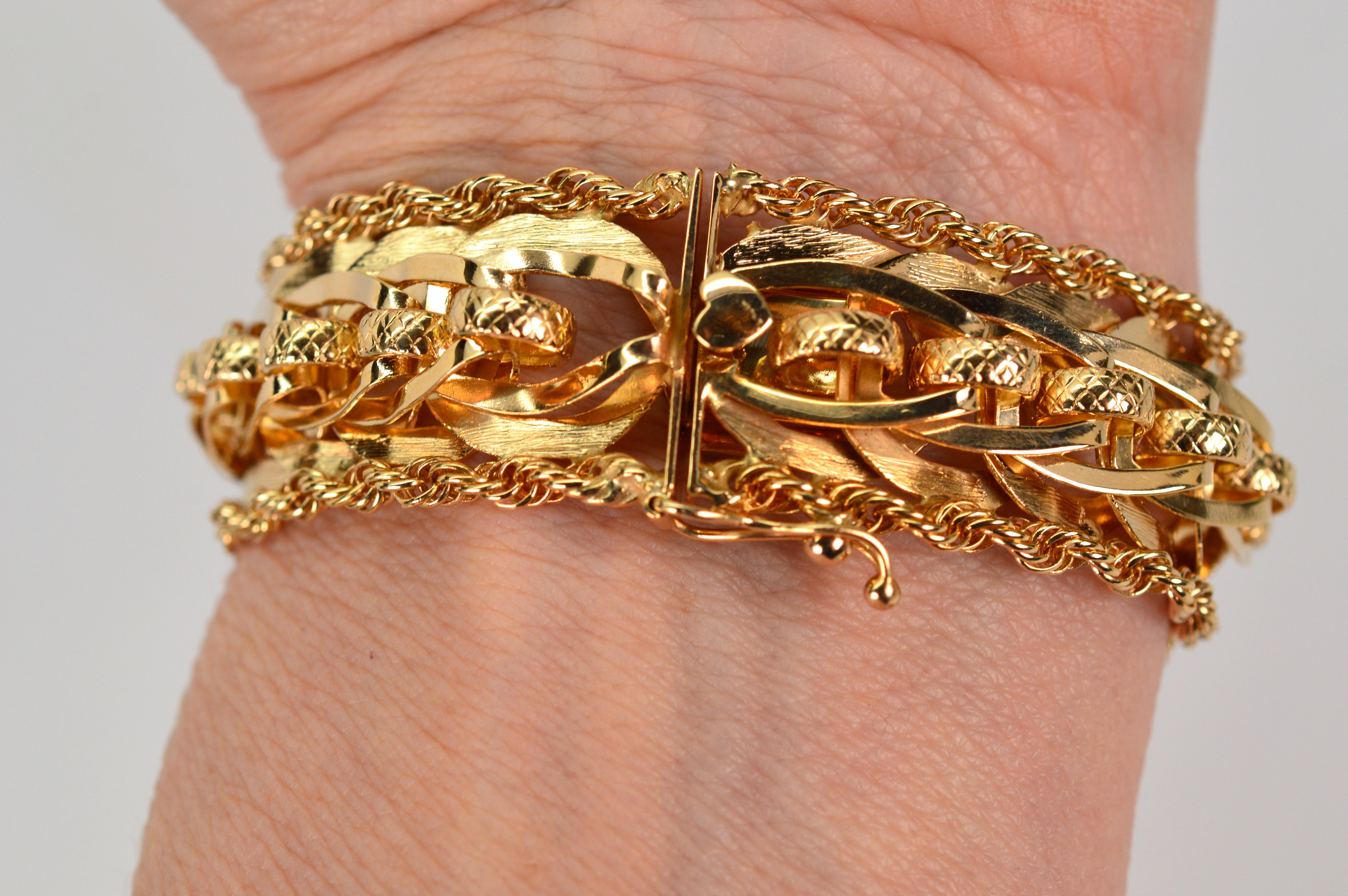 Bracelet à maillons tissés d'inspiration ruban en or jaune 14 carats en vente 5