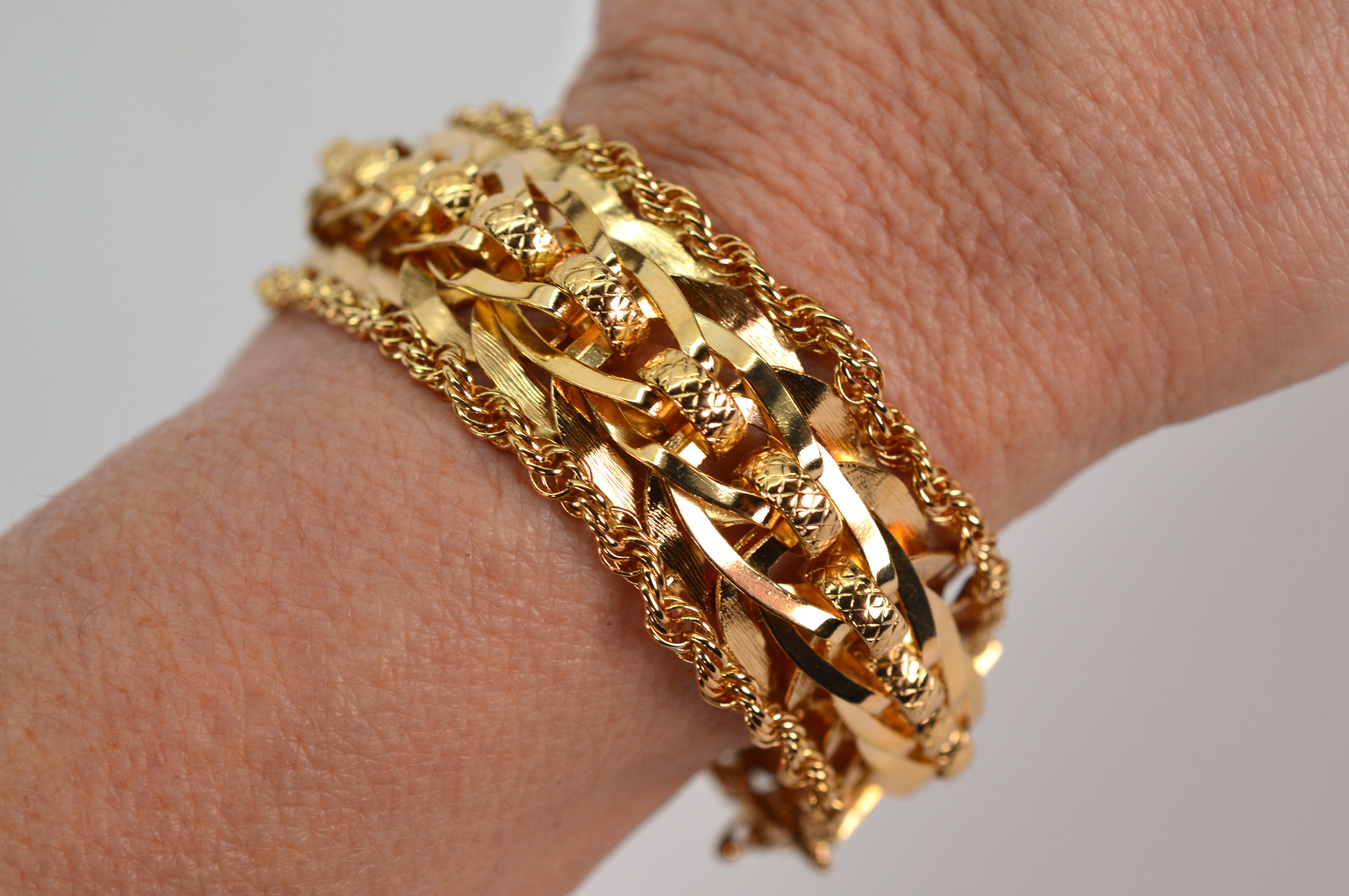 Bracelet à maillons tissés d'inspiration ruban en or jaune 14 carats en vente 4
