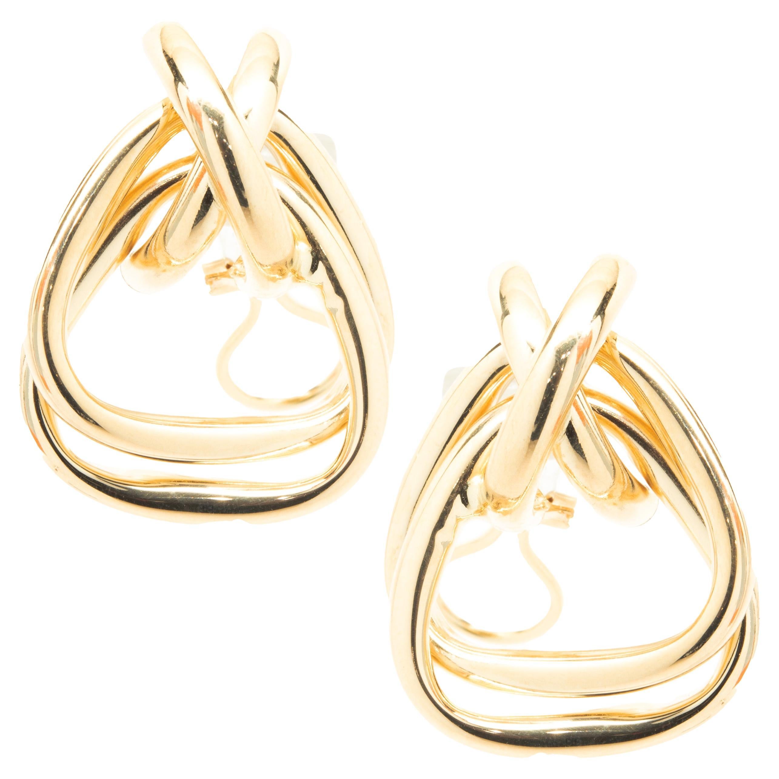 14 Karat Yellow Gold X Drop Earrings For Sale