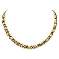14 Karat Yellow Gold XO Hearts and Kisses Link Chain Necklace