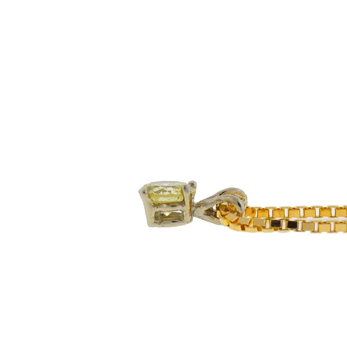 14 Karat Yellow Gold Yellow Diamond Pendant Box Chain Necklace .42 Carat In Good Condition In Boca Raton, FL