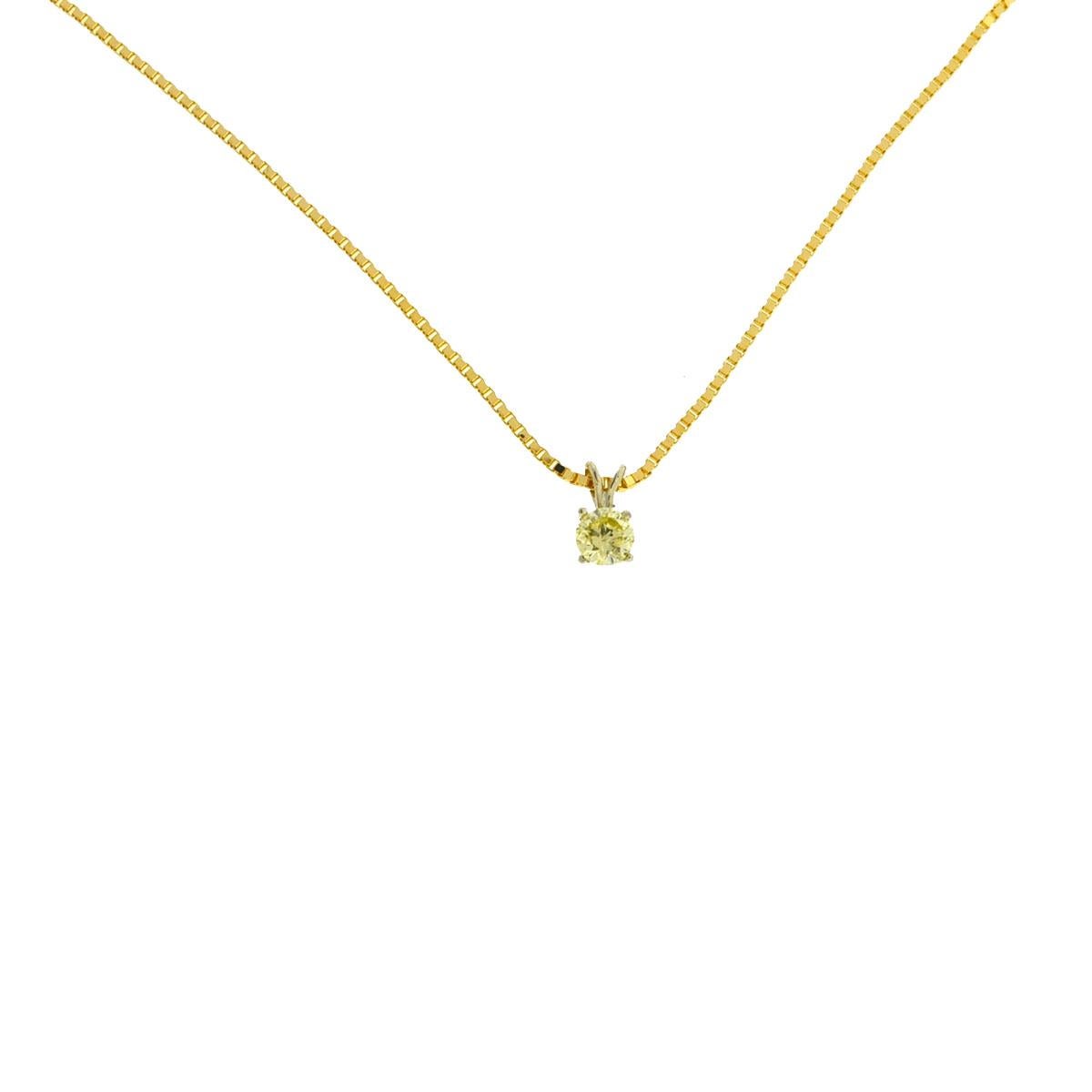 Women's 14 Karat Yellow Gold Yellow Diamond Pendant Box Chain Necklace .42 Carat