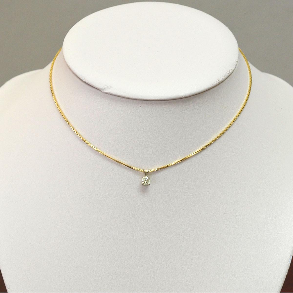 14 Karat Yellow Gold Yellow Diamond Pendant Box Chain Necklace .42 Carat 1