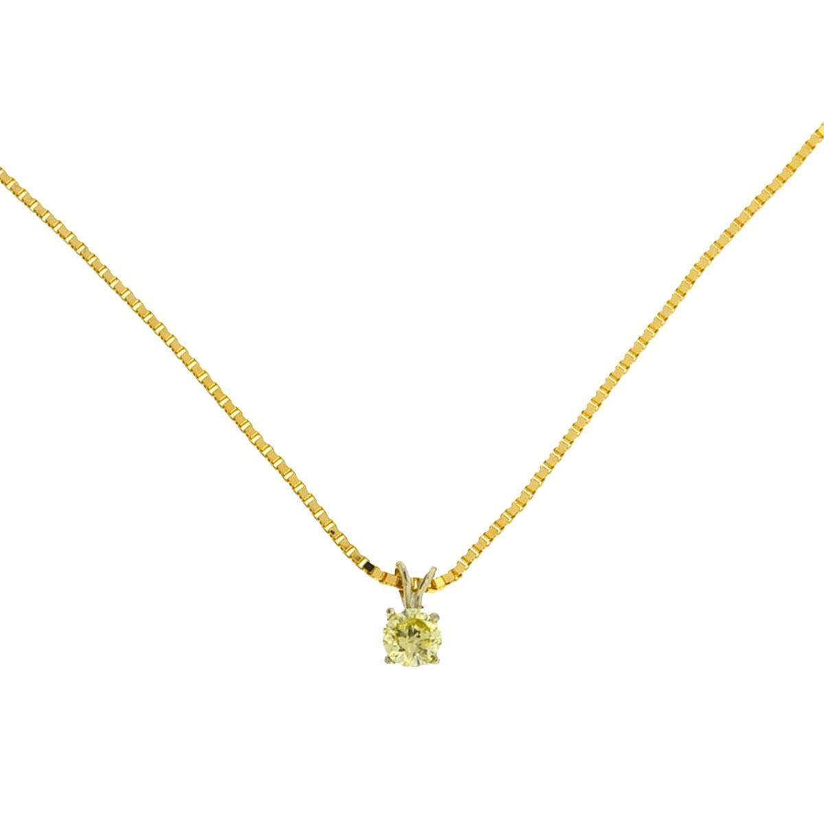 14 Karat Yellow Gold Yellow Diamond Pendant Box Chain Necklace .42 Carat