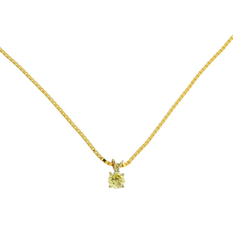 14 Karat Yellow Gold Yellow Diamond Pendant Box Chain Necklace .42