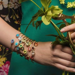 Manschettenarmband aus 18 Karat Gelbgold, gelber Emaille, Zitronen-Citrin und Peridot