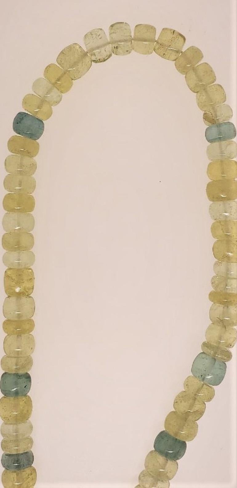 Contemporary 14 Karat Yellow Gold, Yellow, Golden and Aquamarine Beryl Bead Necklace For Sale