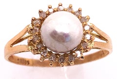 14 Karat Gelbgold Mode Perlenring mit Diamanten