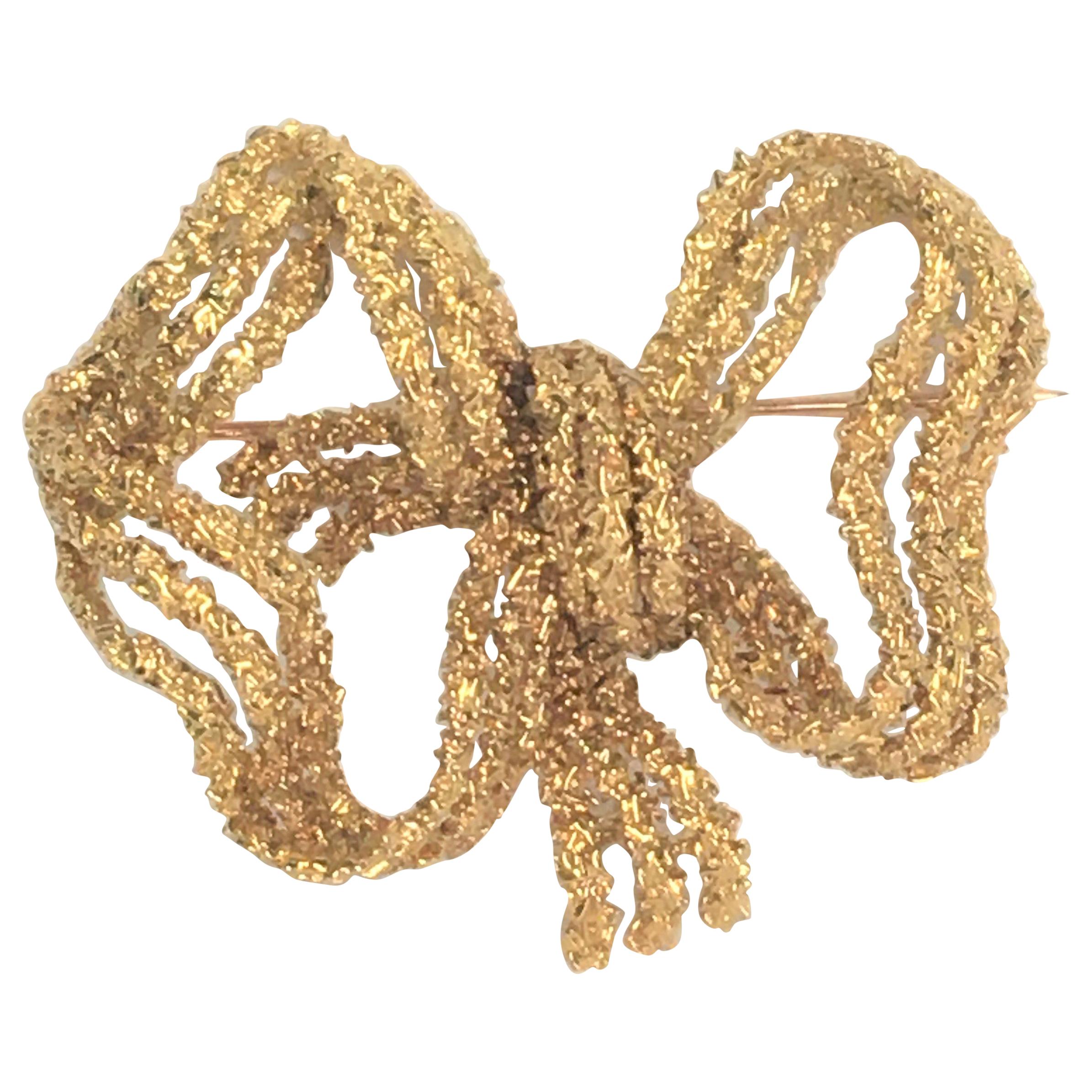 14K Yellow Gold Large Bow Brooch