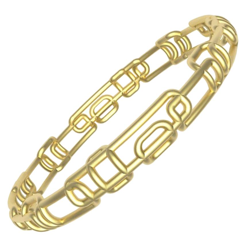 14 Karat Yellow Matte Gold Soft Rectangle Bangle Bracelet, Tiffany designer, Thomas Kurilla continues the Water and Light series with thin stackable bangles 3/8 inch or 9mm wide. Airy and light pierced designs with soft corners. Overlapping soft