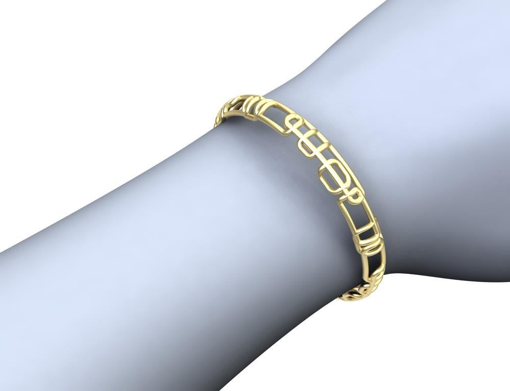 Bracelet jonc rectangulaire souple en or jaune mat 14 carats en vente 1