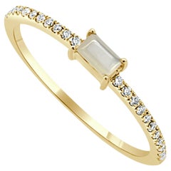 14 Karat Yellow Mother of Pearl Stackable Ring Birthstone Ring, June