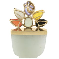 14 Karat Yellow Multi Colored Jade May Basket Pendant