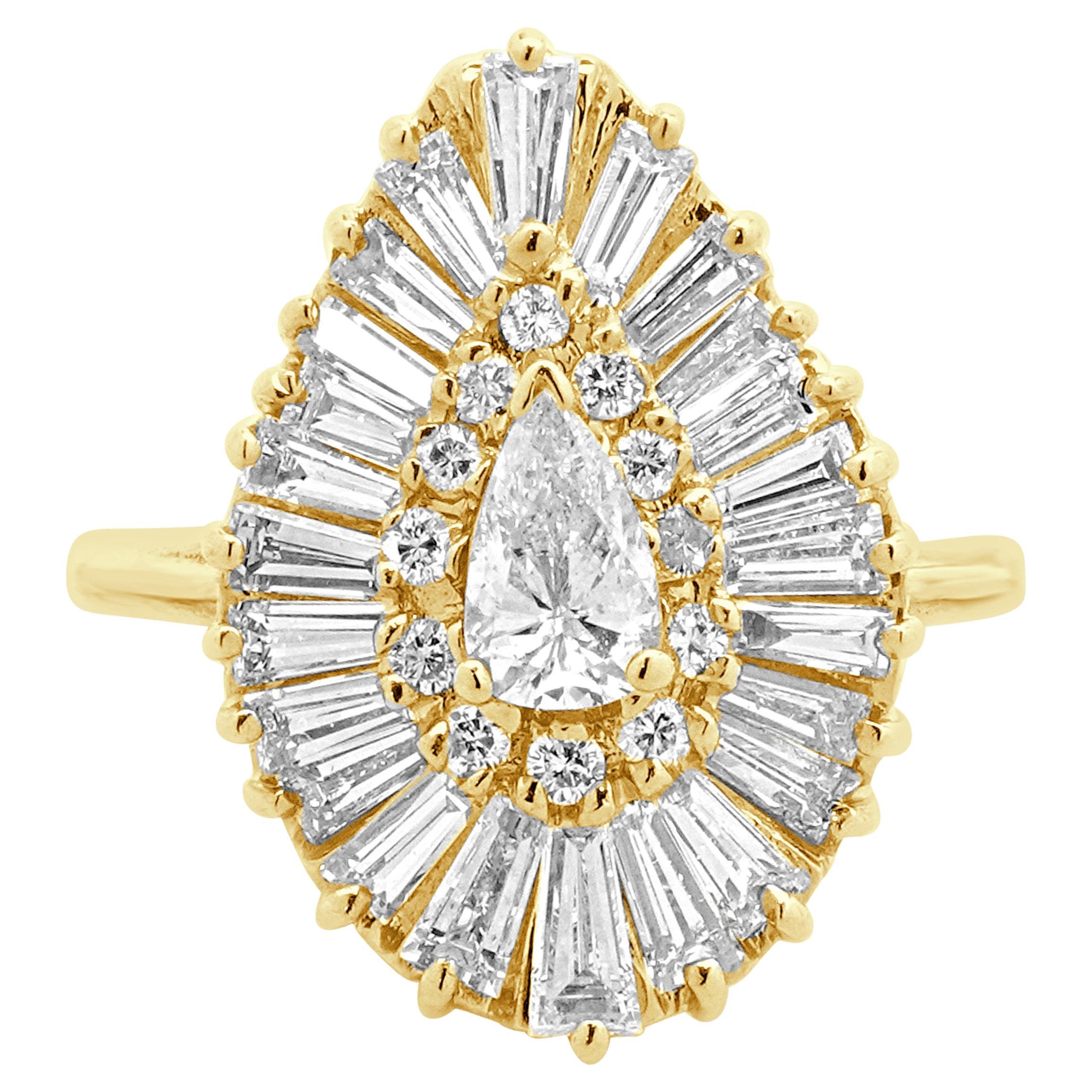 14 Karat Yellow Pear Shape Diamond Ballerina Ring