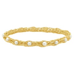 14 Karat Yellow Pearl Station Wire Weave Bracelet