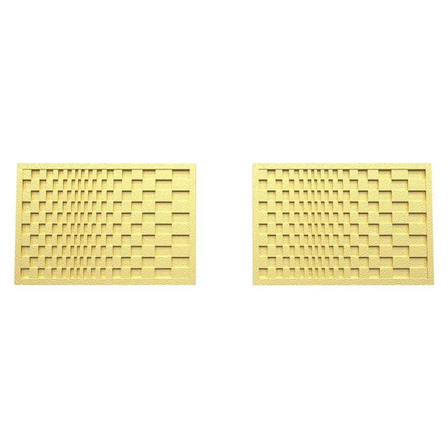 Boutons de manchette rectangulaires en or jaune 14 carats, art optique