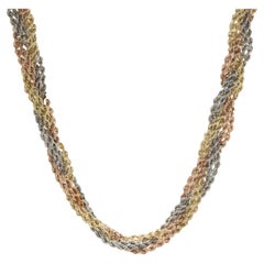 14 Karat Yellow, Rose, and White Gold Braided Rope Necklace