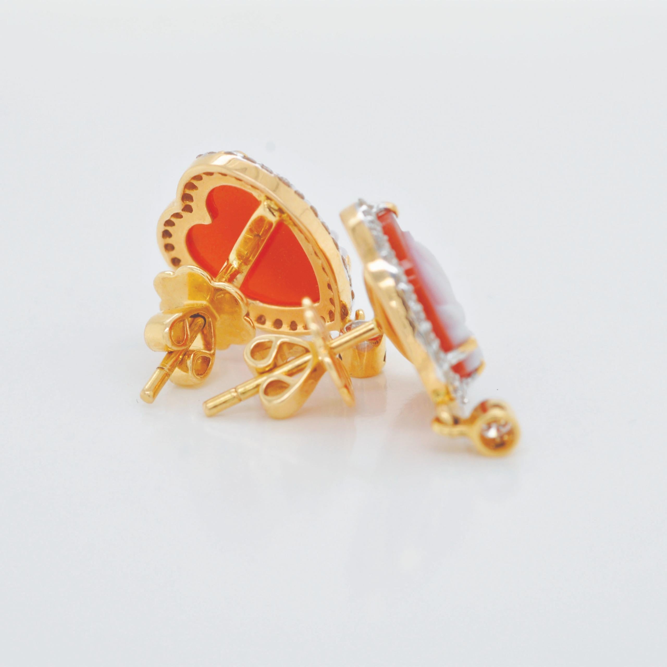 Orecchini con diamanti a forma di cuore in 14 carati giallo rosa Cameo 10 MM In condizioni Nuovo in vendita a Jaipur, Rajasthan