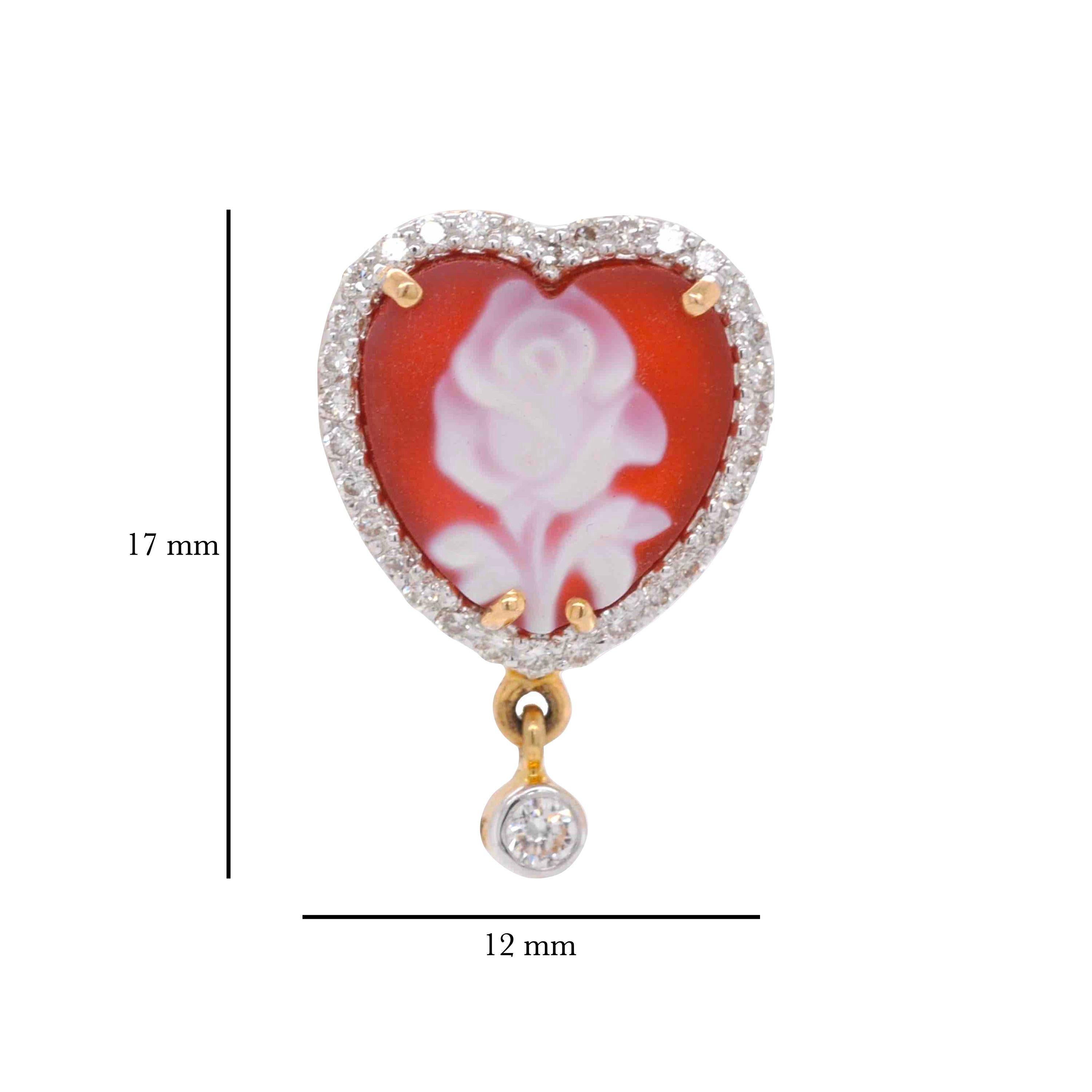 Donna Orecchini con diamanti a forma di cuore in 14 carati giallo rosa Cameo 10 MM in vendita