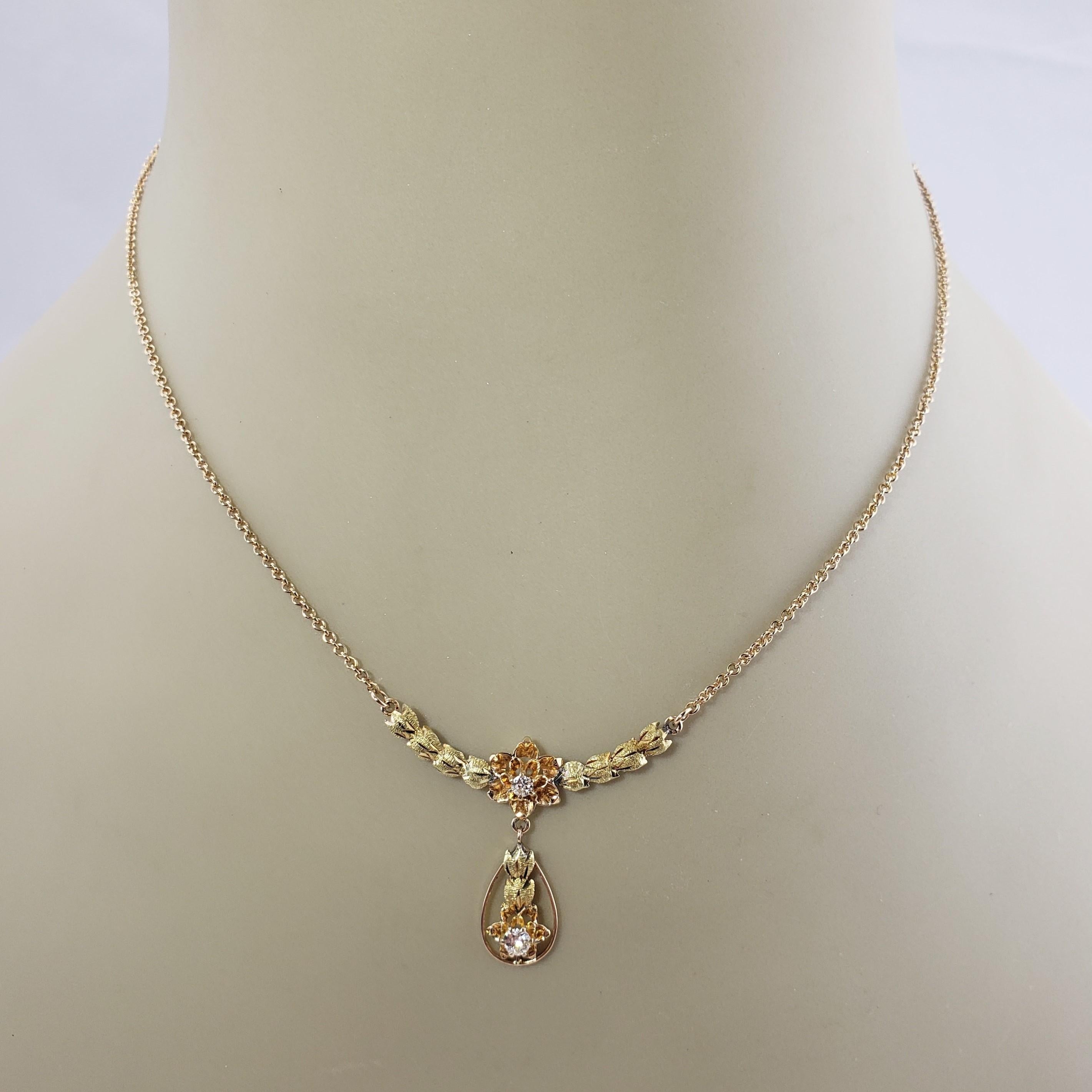 Round Cut 14 Karat Yellow / Rose Gold and Diamond Floral Necklace For Sale