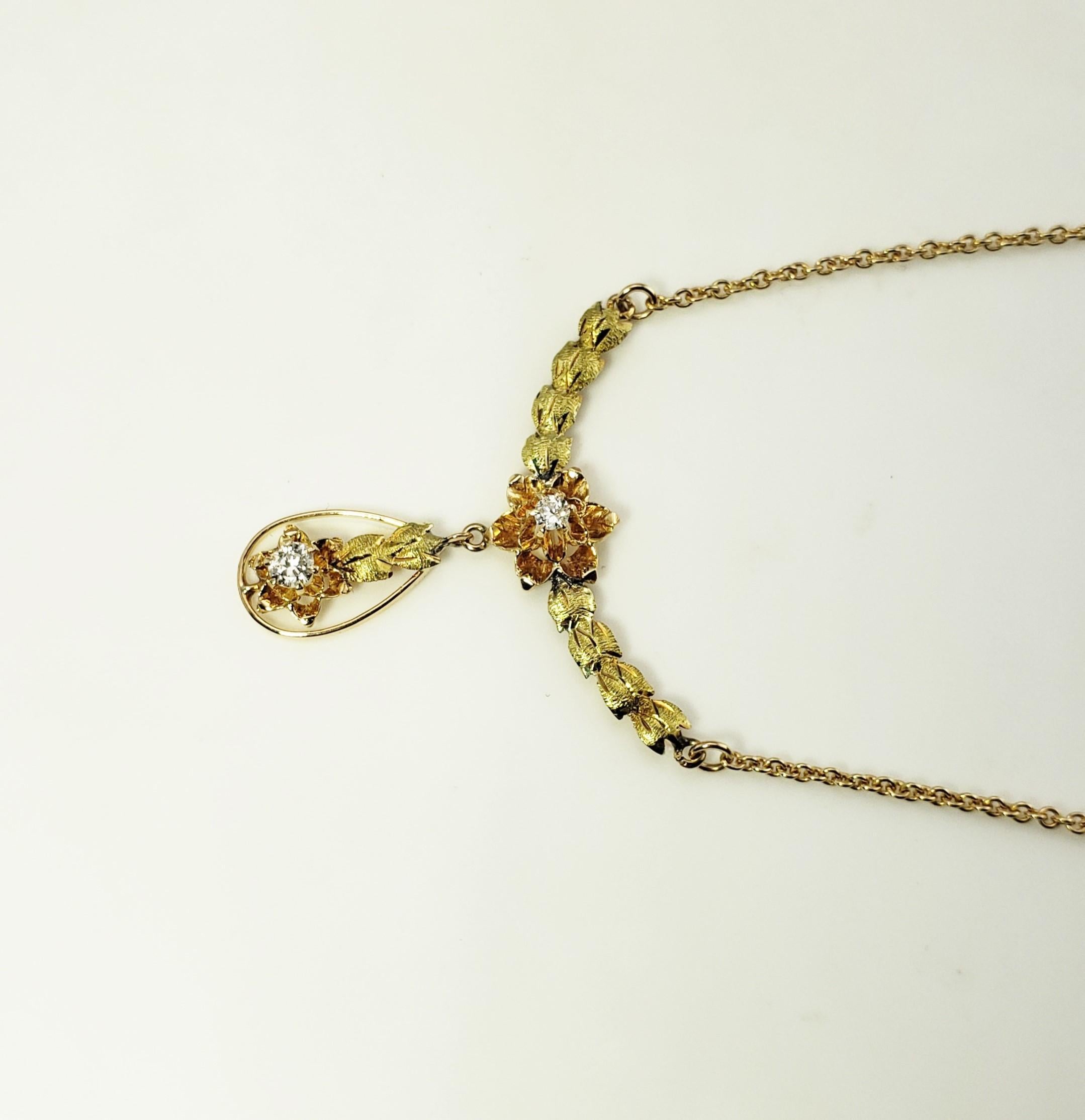 14 Karat Yellow / Rose Gold and Diamond Floral Necklace For Sale 2