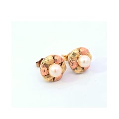 14 Karat Yellow Rose Gold Pearl Earrings