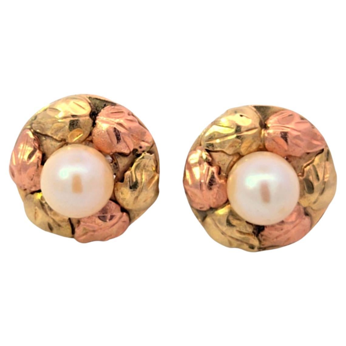 14 Karat Yellow Rose Gold Pearl Earrings