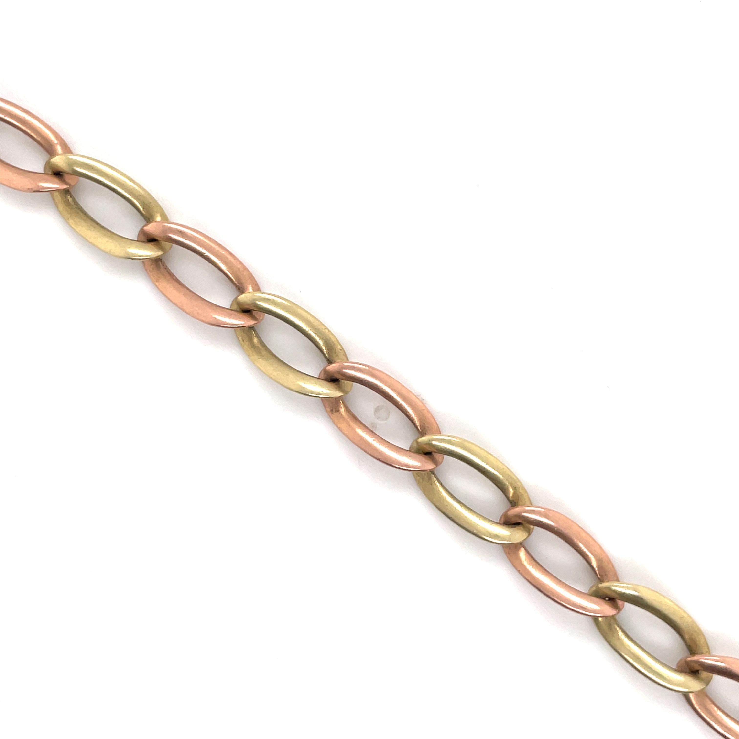 Women's or Men's 14 Karat Yellow & Rose Gold Twisted Curb Link Bracelet 19.2 Grams For Sale
