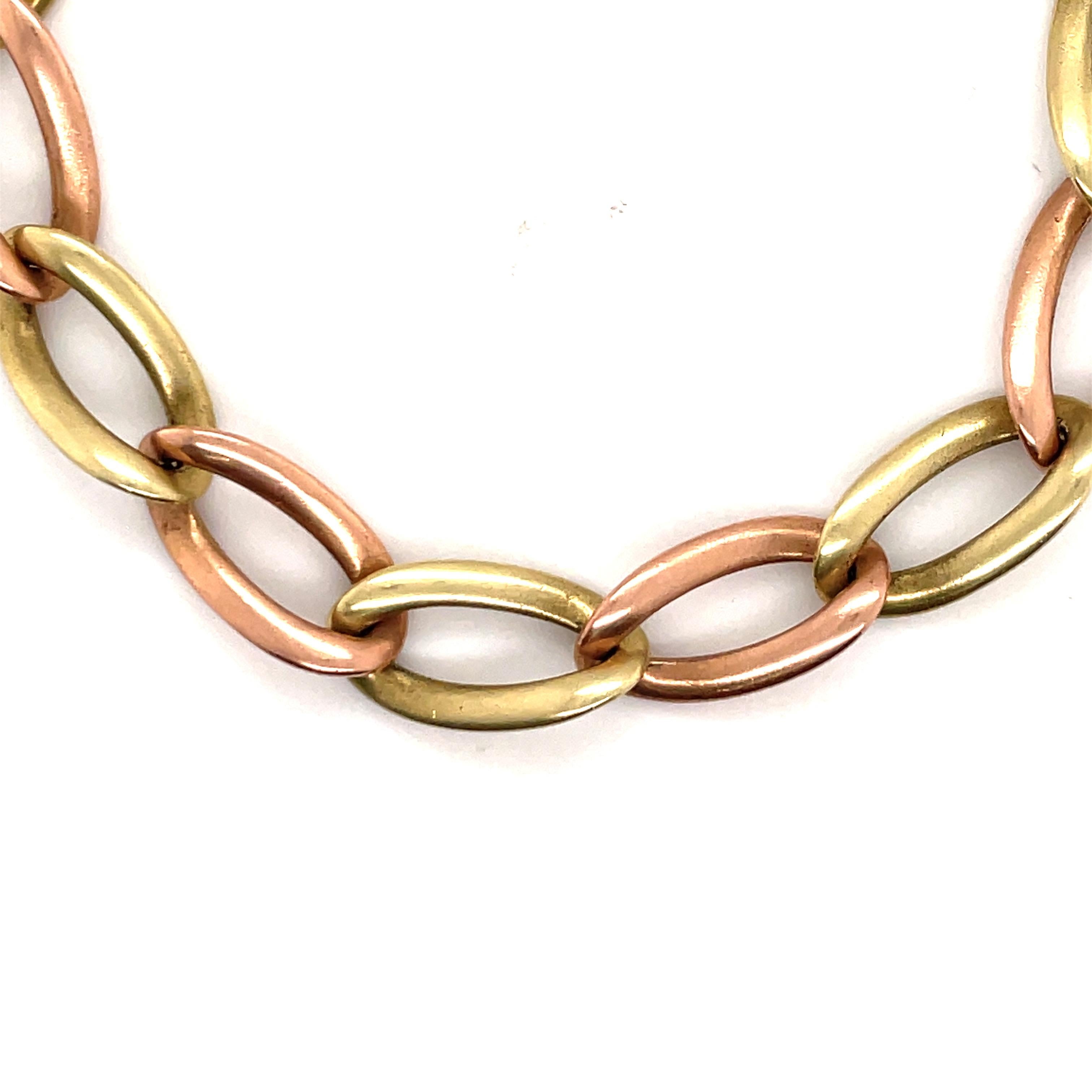 14 Karat Yellow & Rose Gold Twisted Curb Link Bracelet 19.2 Grams For Sale 1