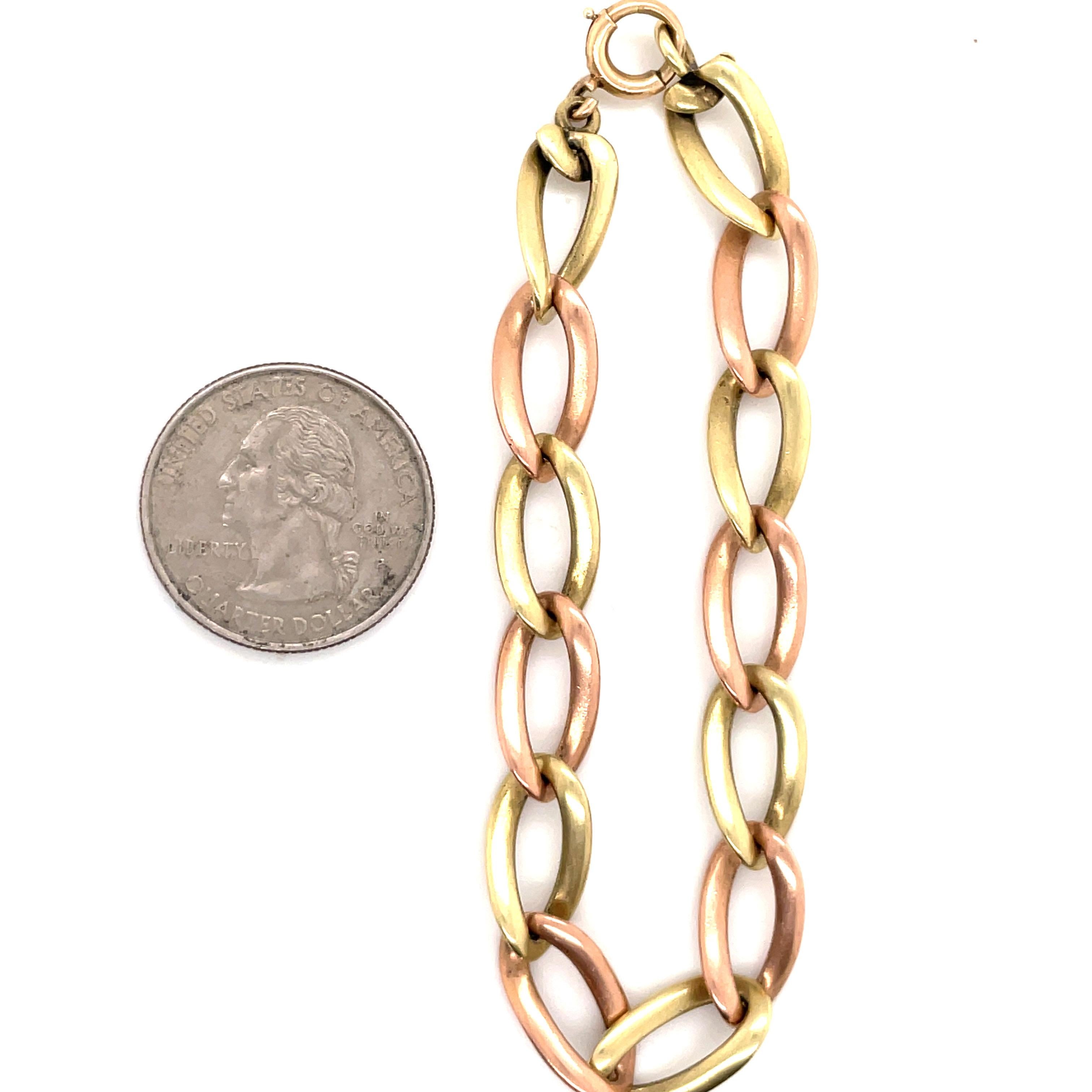 14 Karat Yellow & Rose Gold Twisted Curb Link Bracelet 19.2 Grams For Sale 2
