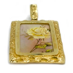 14 Karat Yellow Rose Masterpiece Hand Painted Mother-Of-Pearl Pendant #0831
