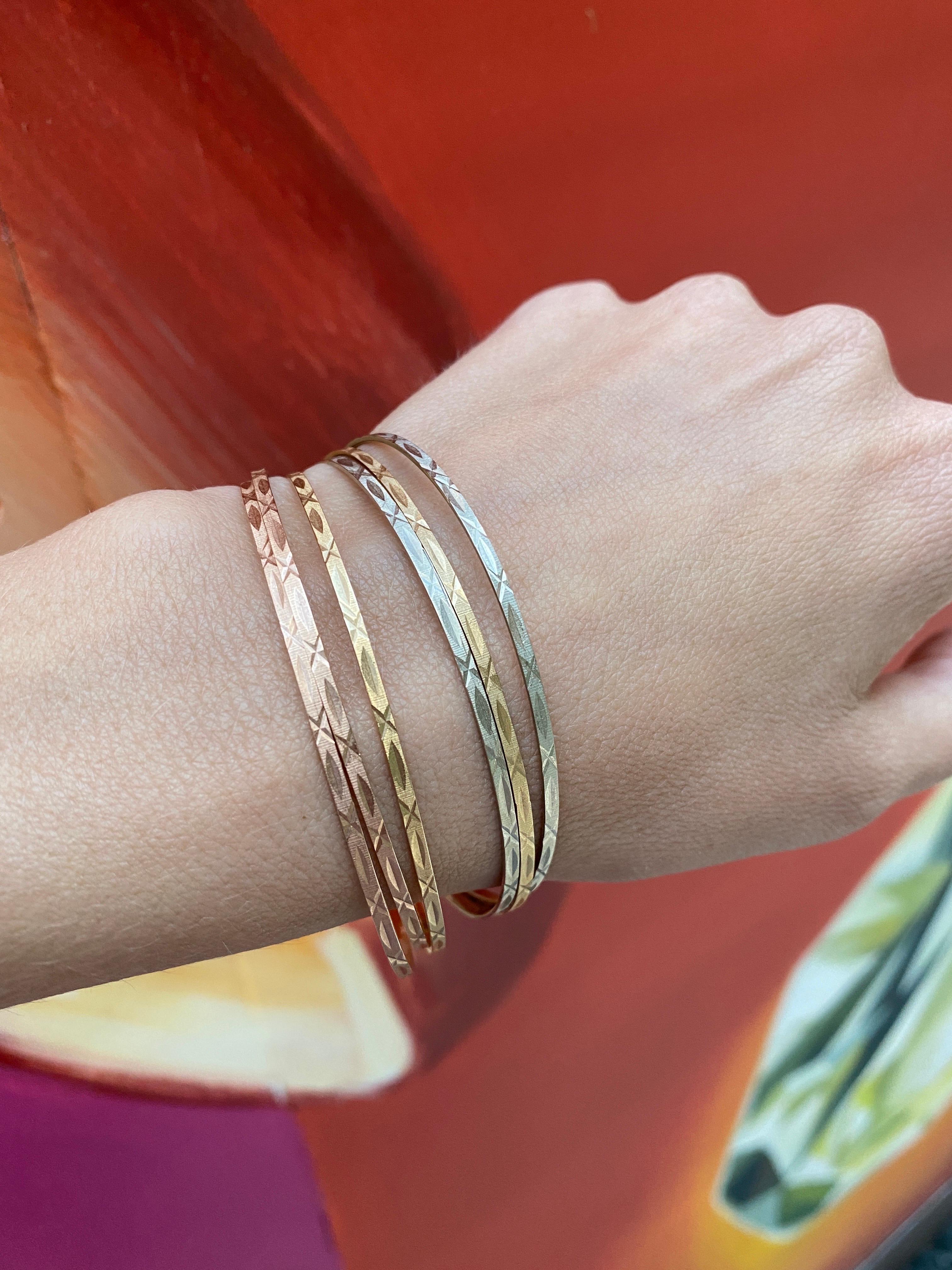 Bracelets jonc en or jaune, rose et blanc 14 carats en vente 2