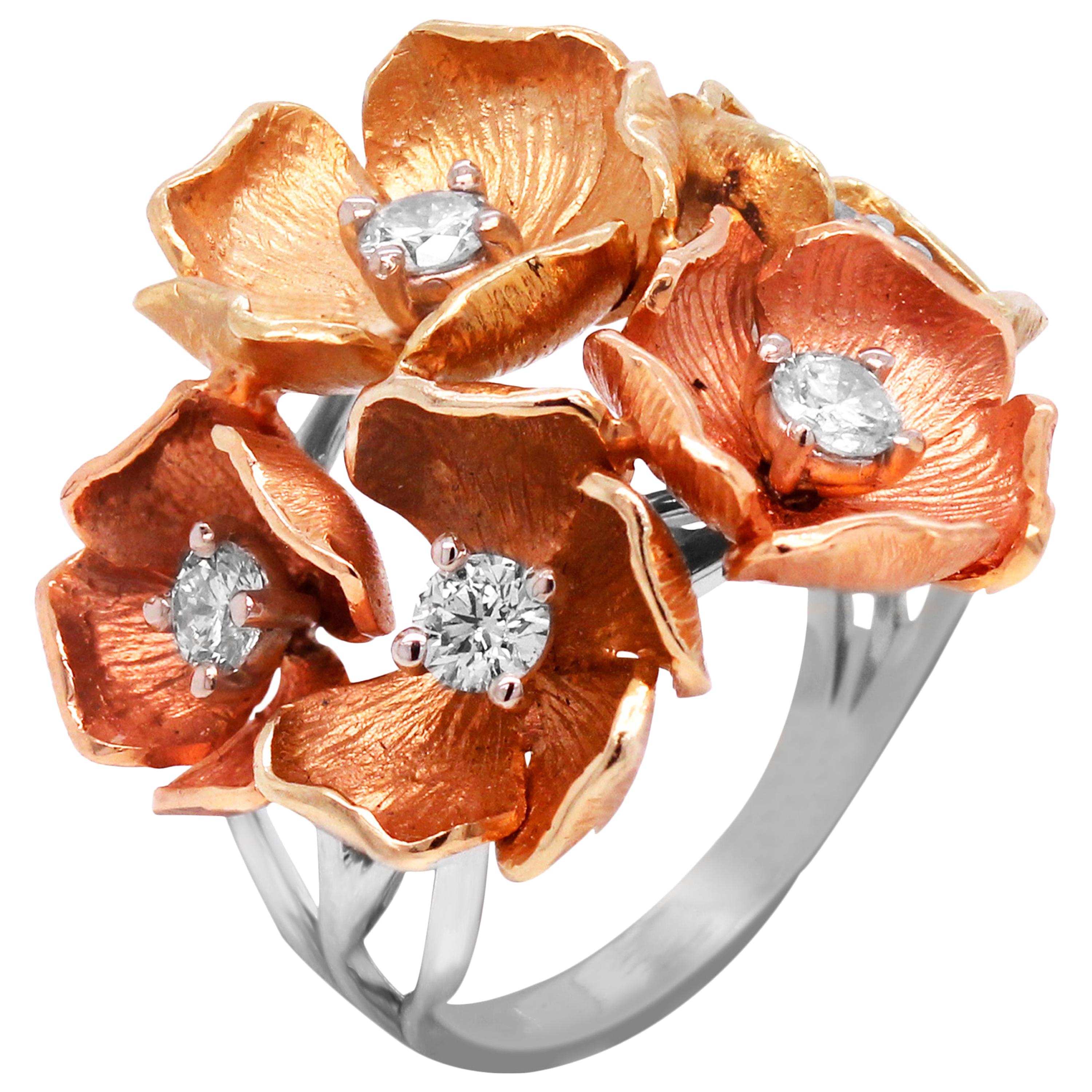 J 1/2 R010 > Lovely 9ct SOLID ROSE Gold Flower Blossoms & Leaves Ring size 5 