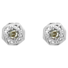 14 Karat Yellow & Silver Hexagon Filagree Rose Cut Diamond Earrings
