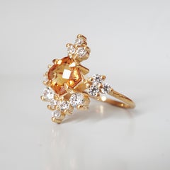14 Karat Yellow Snowflake Diamond Citrine Ring