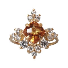 14 Karat Yellow Snowflake Diamond Citrine Ring