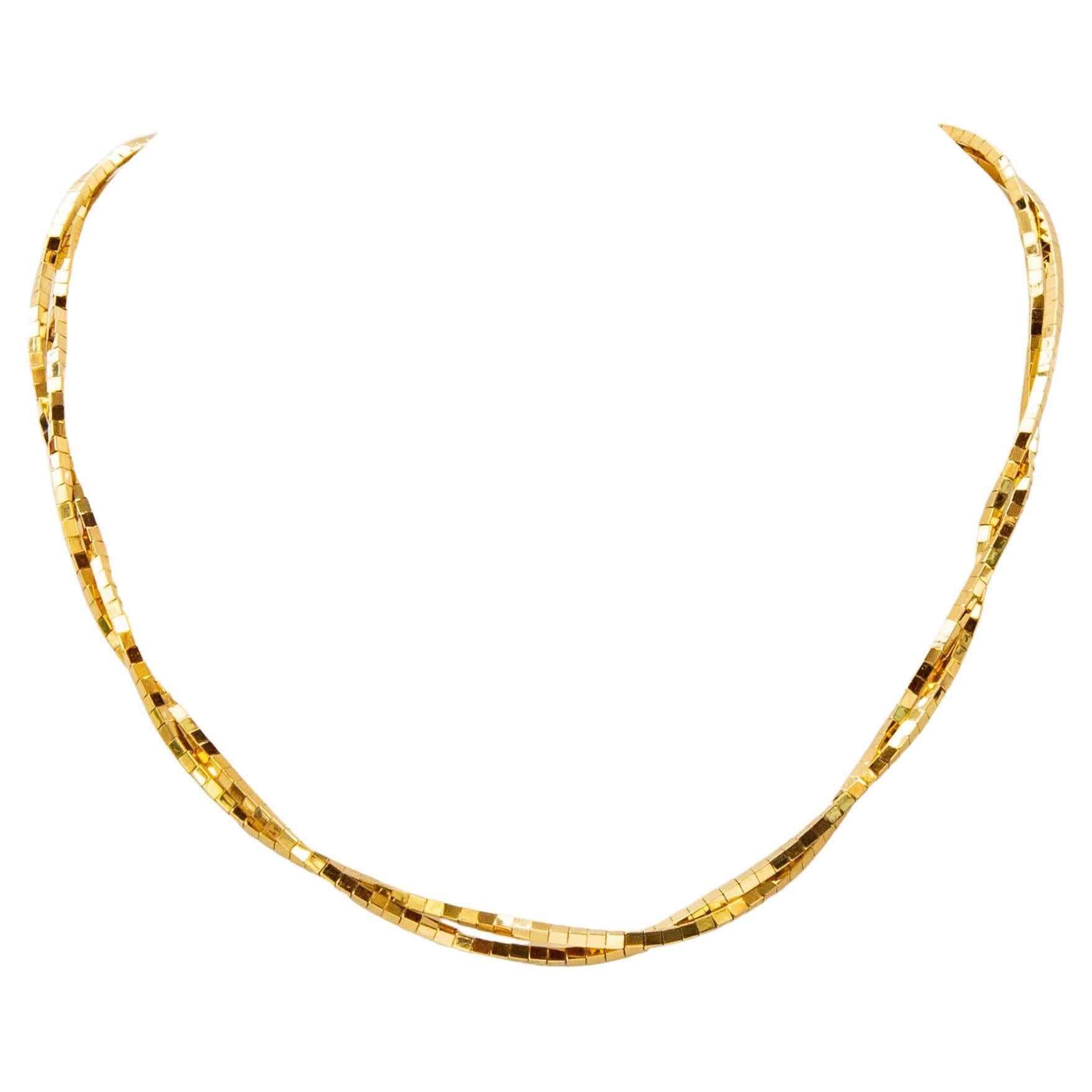 14 Karat Yellow Solid Gold Bar Omega Necklace For Sale