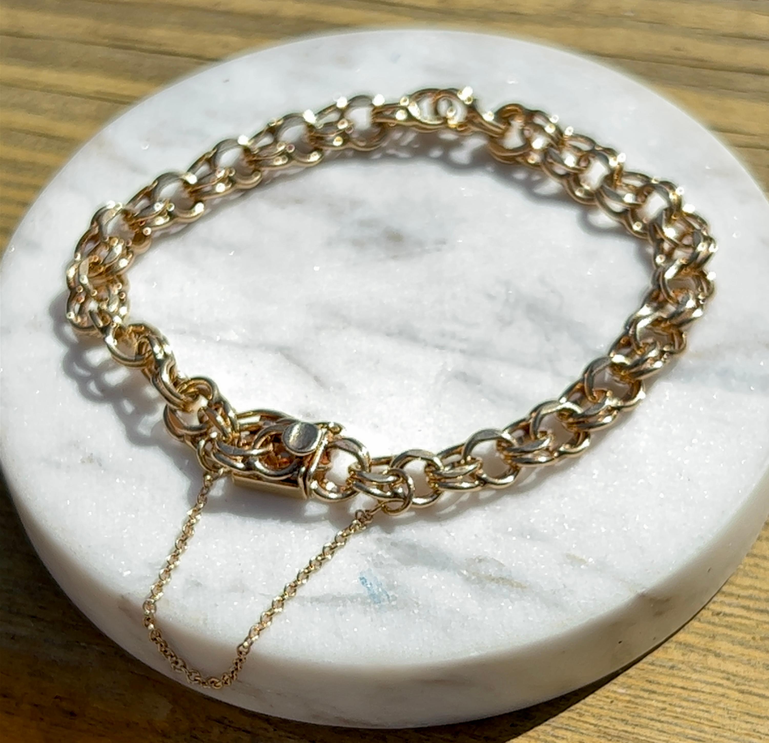 Contemporaneo Bracciale doppio A Link in oro giallo massiccio 14 carati