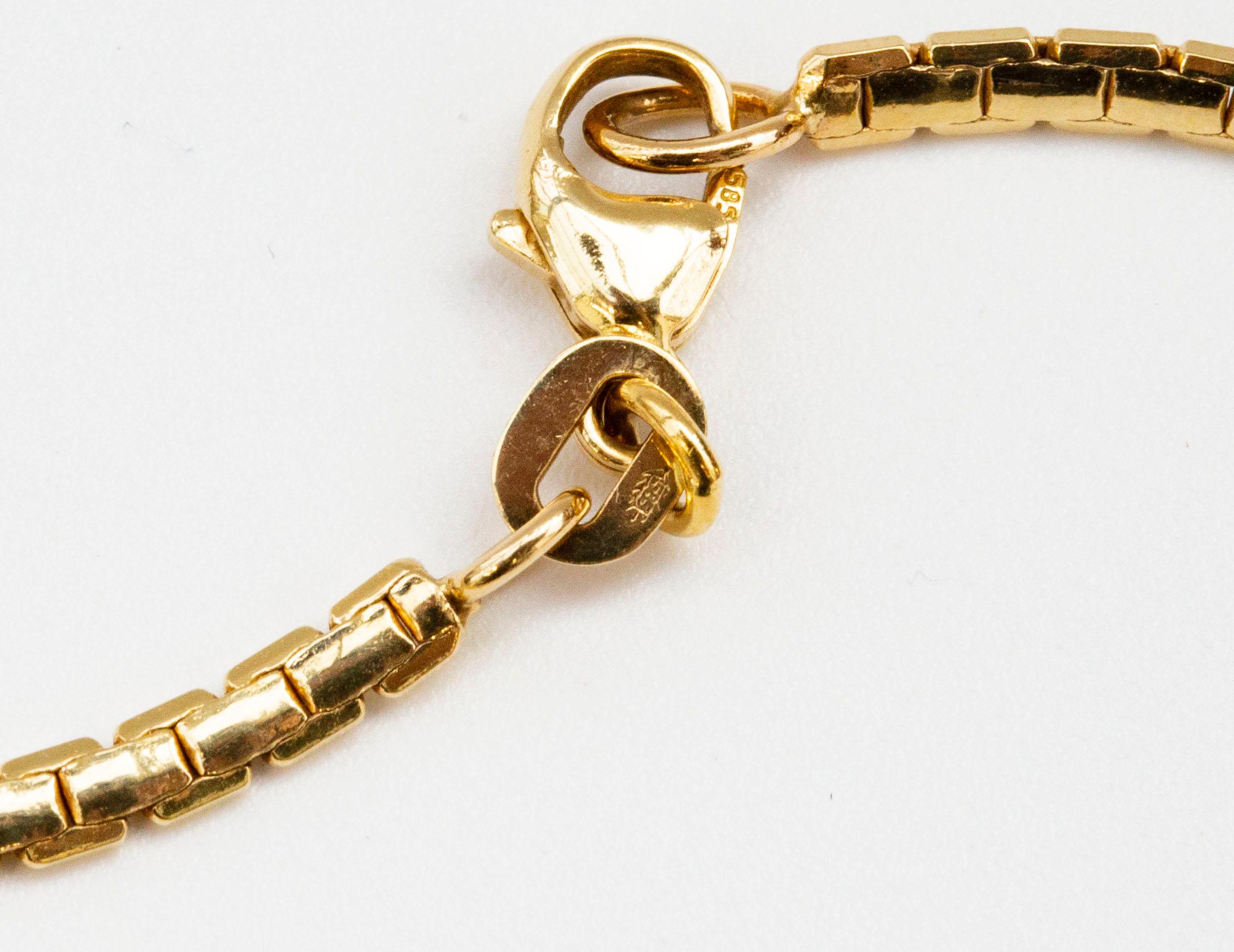 14 Karat Yellow Solid Gold Flat Snake Necklace with Brilliant Cut Diamonds For Sale 7