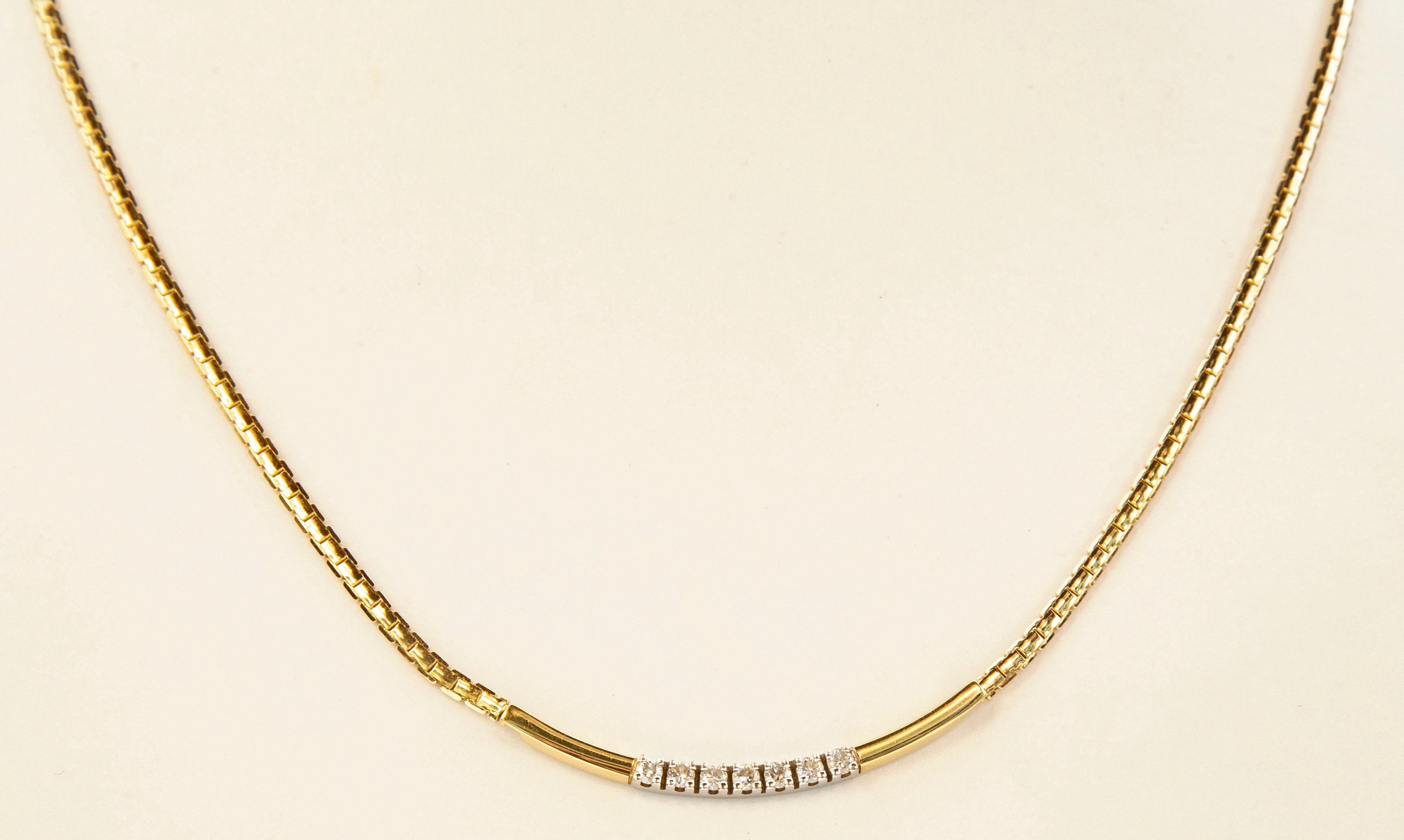 Women's 14 Karat Yellow Solid Gold Flat Snake Necklace with Brilliant Cut Diamonds For Sale