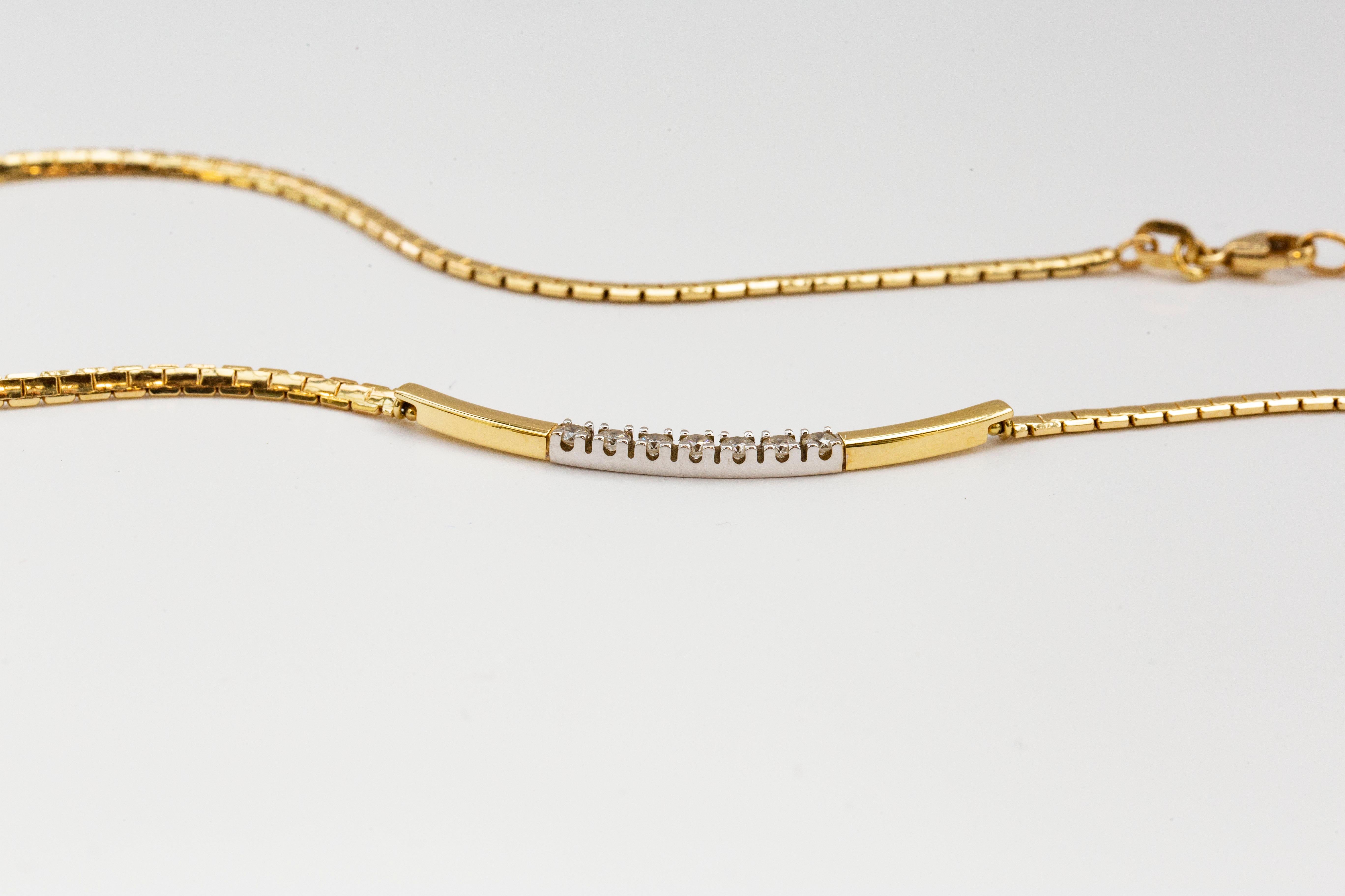 14 Karat Yellow Solid Gold Flat Snake Necklace with Brilliant Cut Diamonds For Sale 3