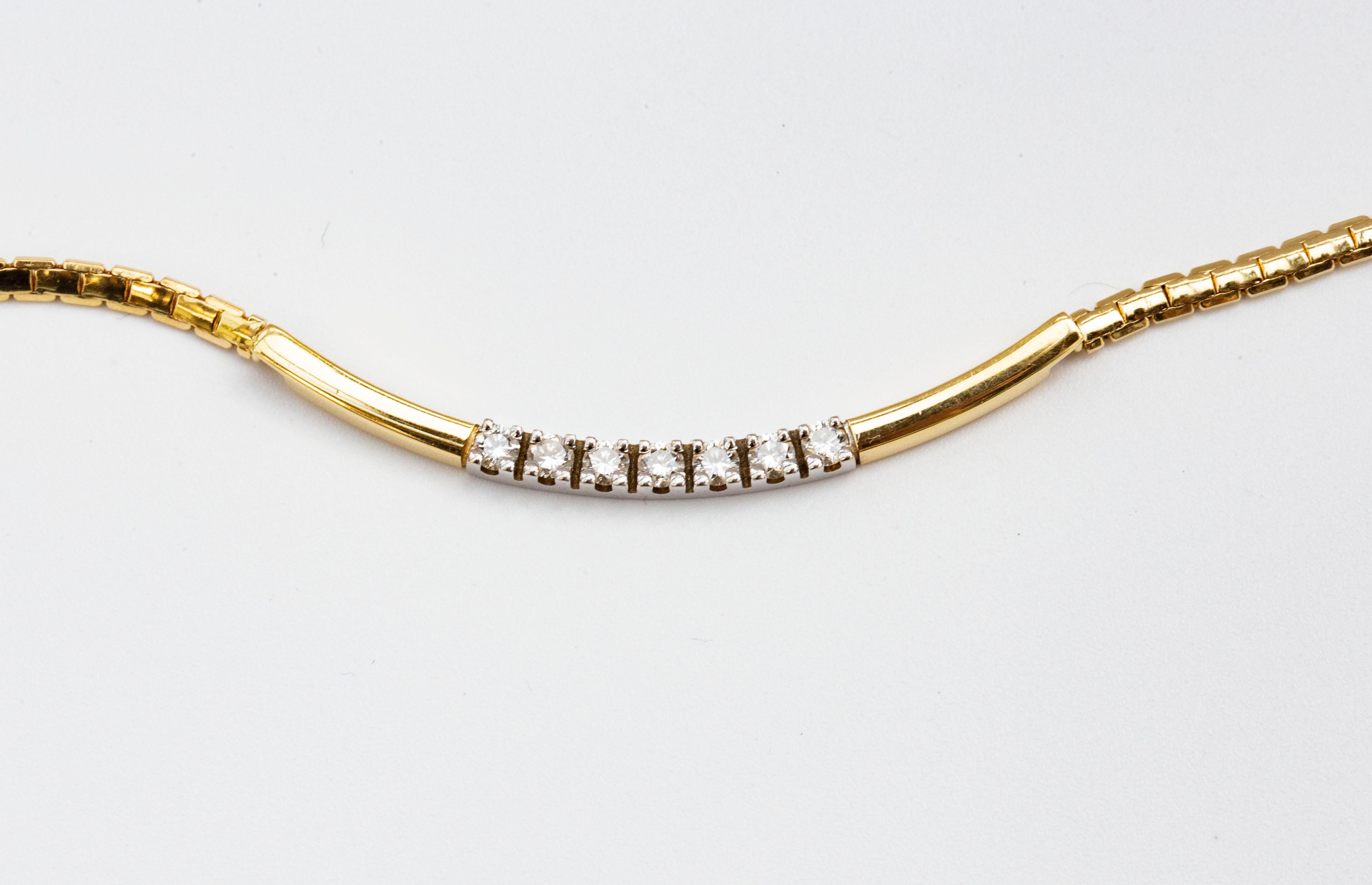 14 Karat Yellow Solid Gold Flat Snake Necklace with Brilliant Cut Diamonds For Sale 4