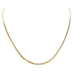 Used 14 Karat Yellow Solid Gold Flat Snake Necklace with Brilliant Cut Diamonds
