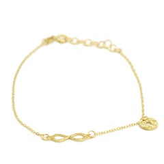 14 Karat Yellow Solid Gold Lucky Infinity Sign Pendant Charm Chain Bracelet