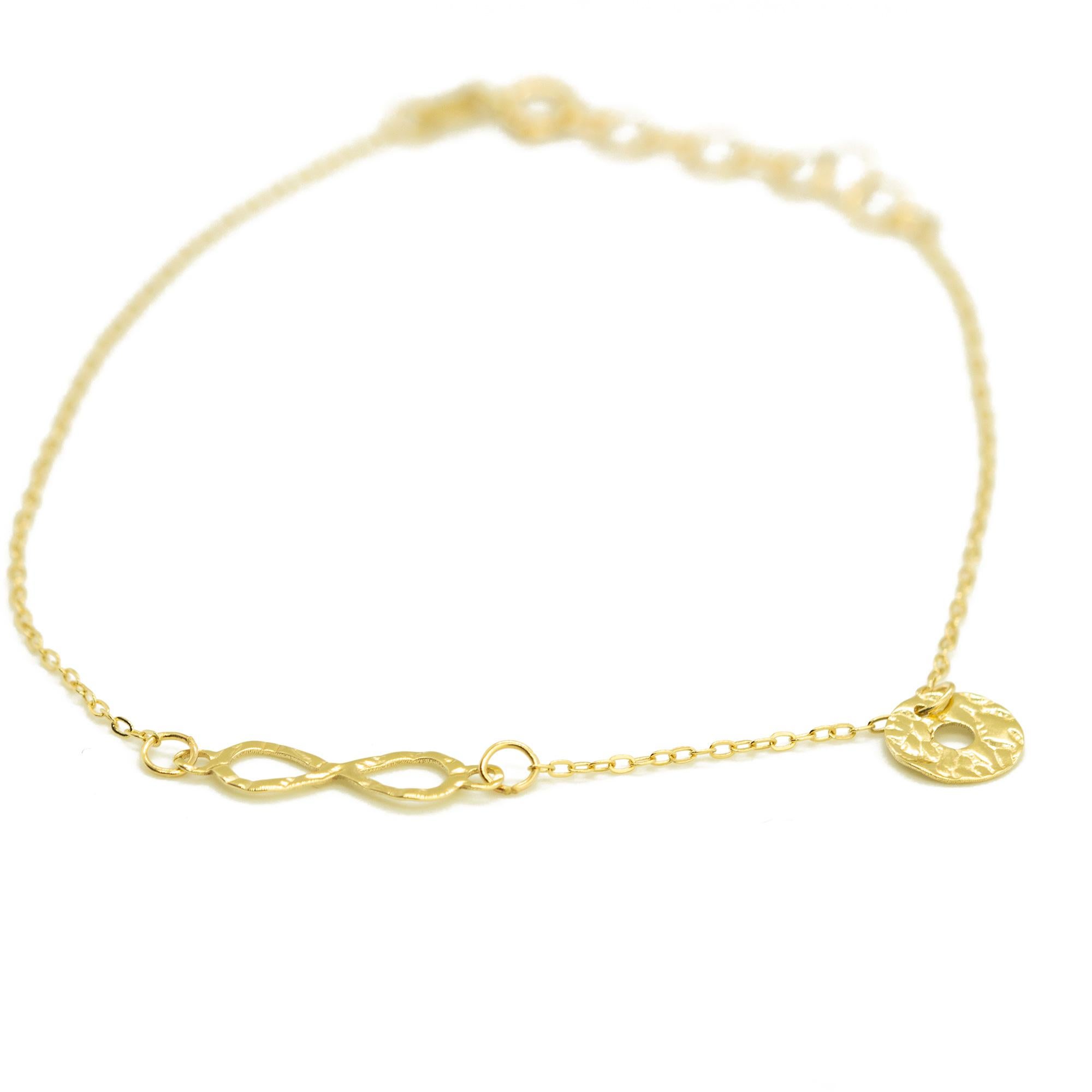 da uomo o donna Bracciale a catena con ciondolo del segno fortunato dell'infinito in oro giallo massiccio 14 carati in vendita
