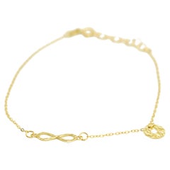 14 Karat Yellow Solid Gold Lucky Infinity Sign Pendant Charm Chain Bracelet