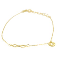 14 Karat Yellow Solid Gold Lucky Infinity Sign Pendant Charm Chain Bracelet