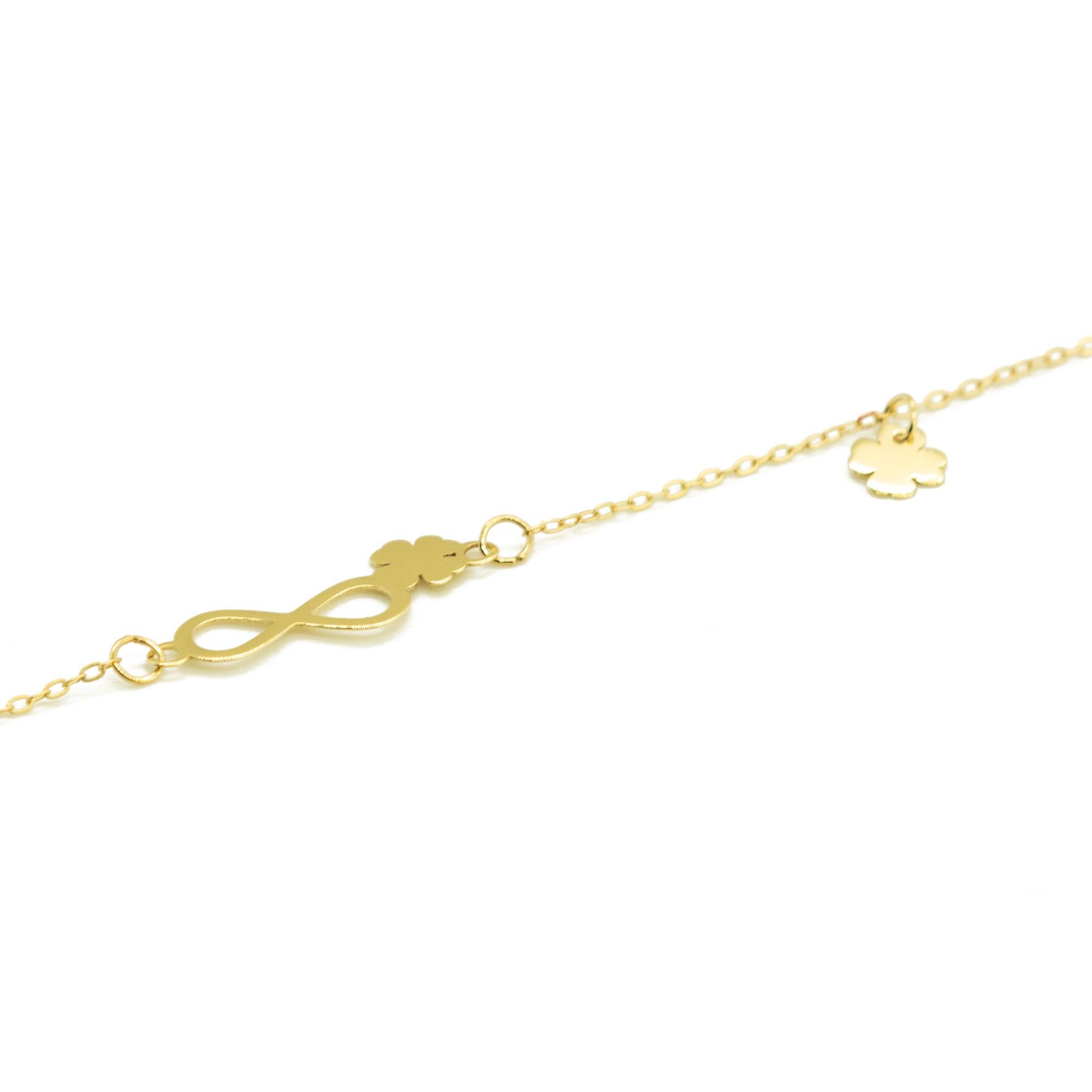 Women's or Men's 14 Karat Yellow Solid Gold Lucky Quatrefoil Sign Pendant Charm Chain Bracelet For Sale