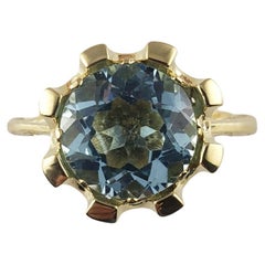 Vintage 14 Karat Yellow Swiss Blue Topaz Ring Size 8 JAGi Certified #16728