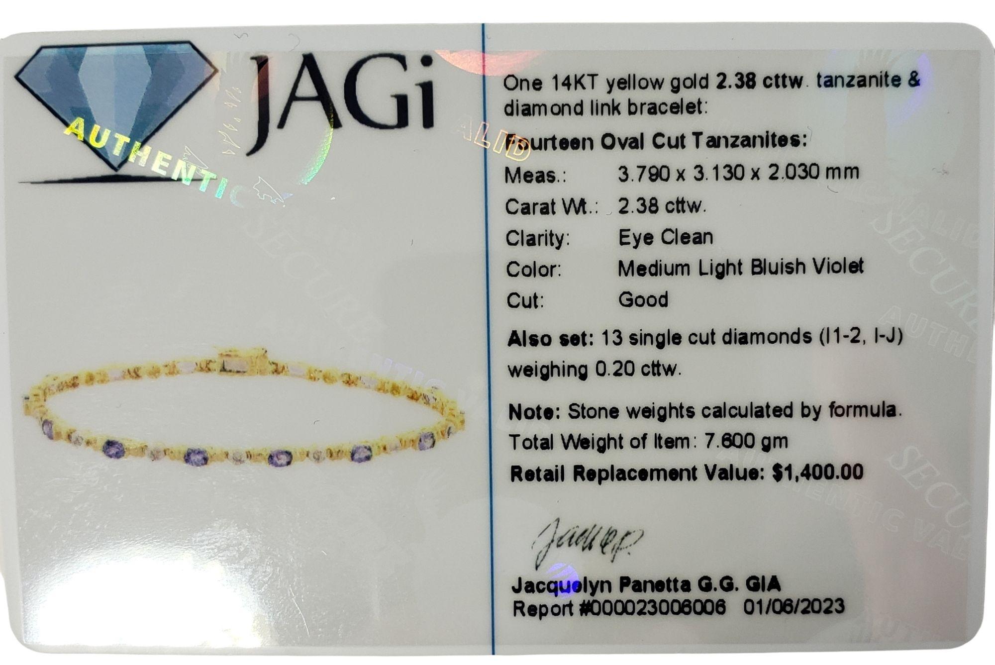 Women's 14 Karat Yellow Tanzanite and Diamond Bracelet #13712 For Sale